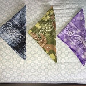 3 Bandanas Blue, Green, and Purple